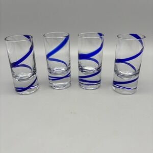 Set of 4 Pier 1 Swirline Cobalt Blue Swirl Shot Glass Cordial Glass